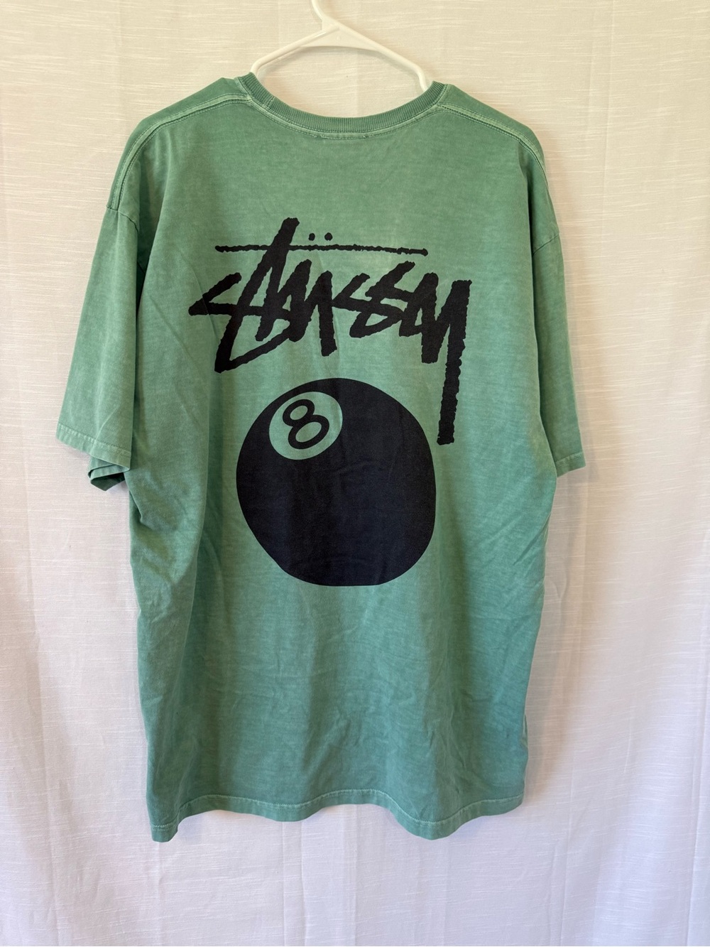 Stussy Green Short-Sleeve Tee with Black 8-Ball Graphic